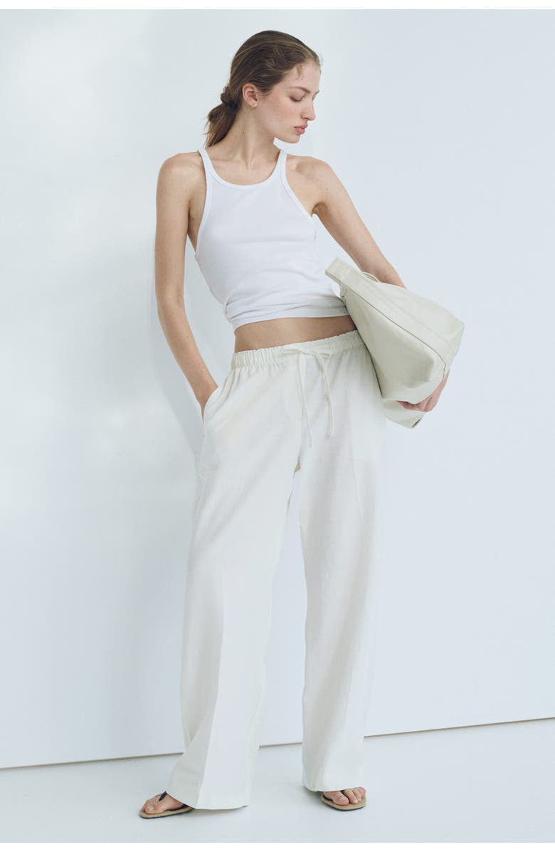 H&M Linen-blend Drawstring Trousers, Alternate, color, White
