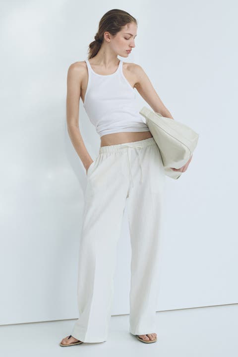 Linen-blend Drawstring Trousers
