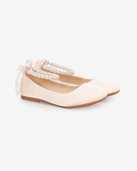 Harper Satin Girl Flats with All Pearls Strap (Toddler, Little Kid & Big Kid)