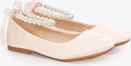 Kailee P Harper Satin Girl Flats with All Pearls Strap