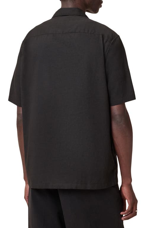 Allsaints Scripture Embroidered Short Sleeve Cotton Button-up Shirt In Black
