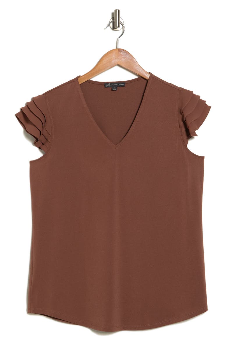 V-Neck Tiered Ruffle Sleeve Crepe Knit Top, Alternate, color, TOASTED GINGER