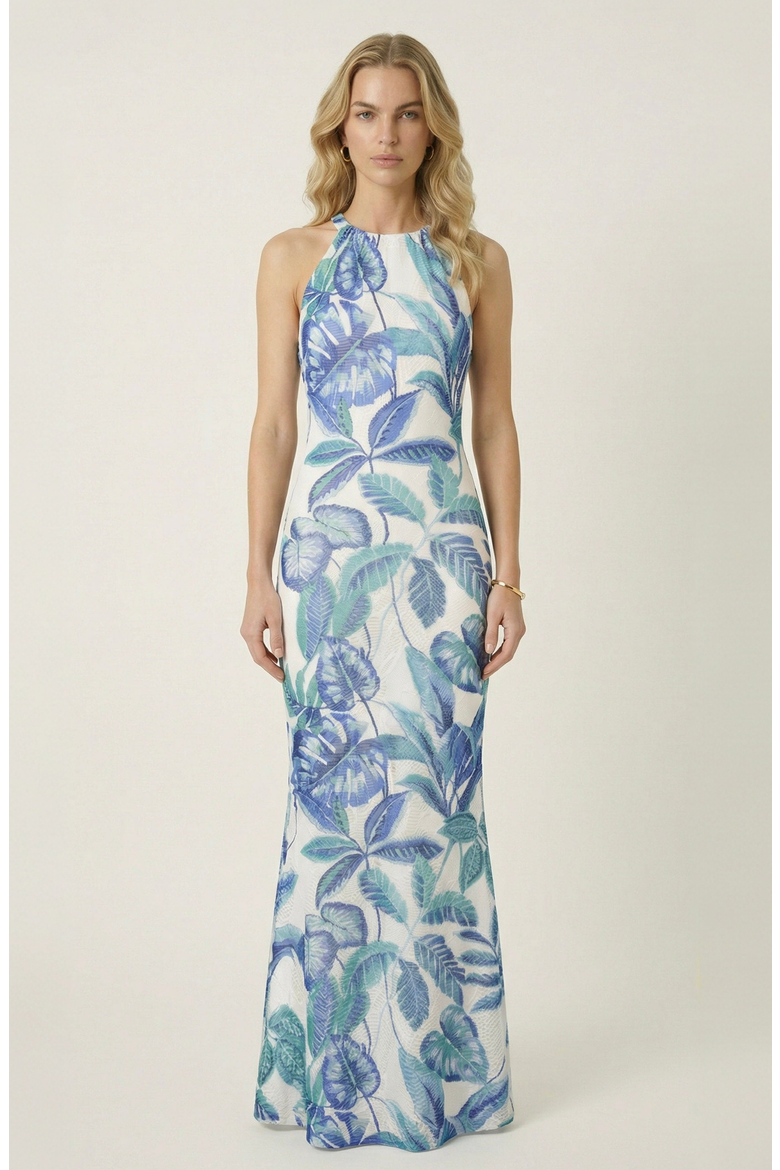 Tropical Print Halter Neck Maxi Dress, Main, color, Tropical Print