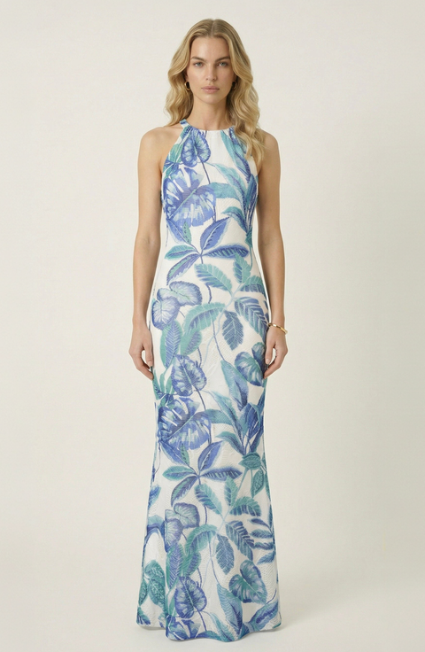 Tropical Print Halter Neck Maxi Dress
