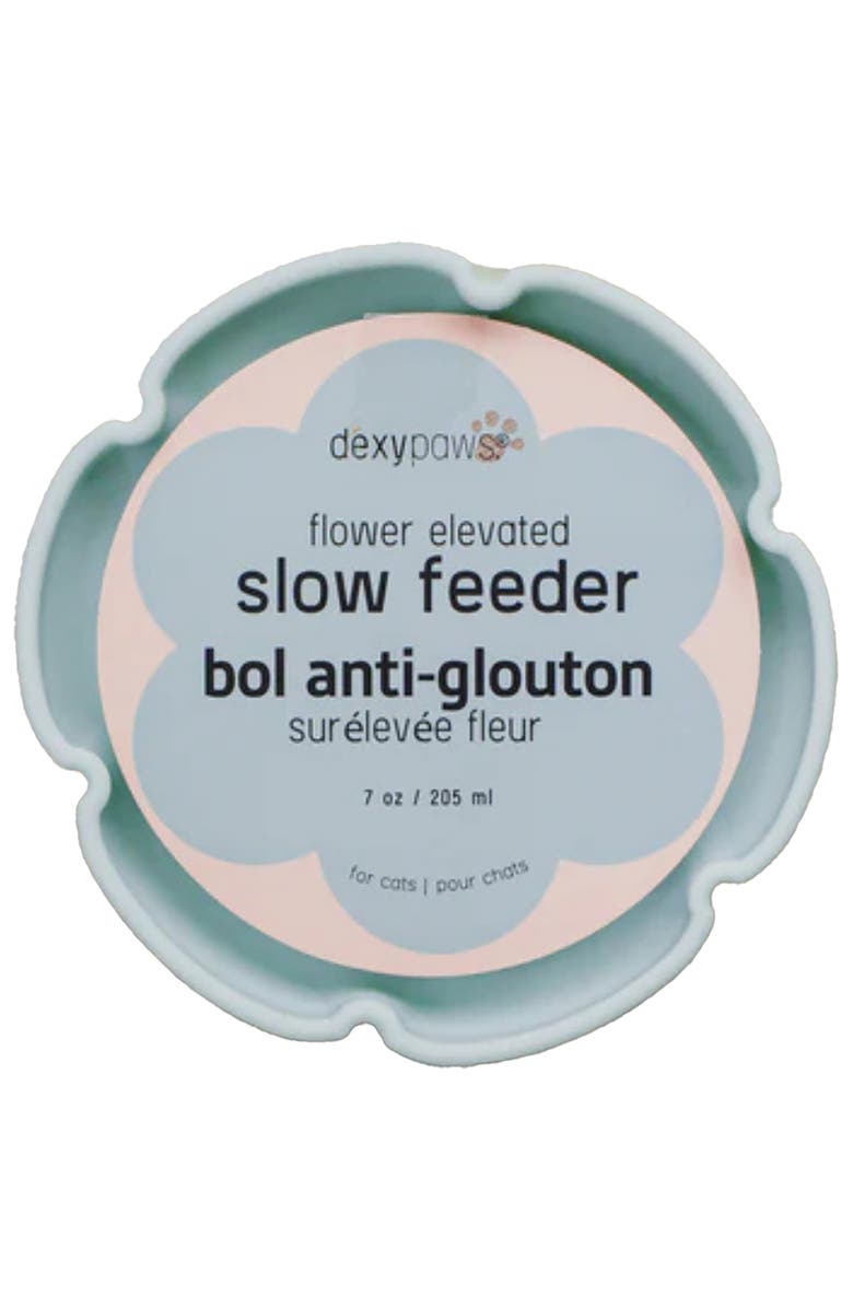 Dexypaws Flower Elevated Slow Feeder, Sage Green, Silicone Cat Dish, Main, color, Green