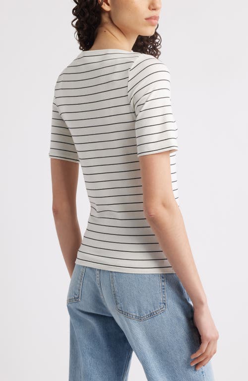 Nordstrom Pima Cotton Crewneck T-shirt In Ivory- Black Cynth Stripe