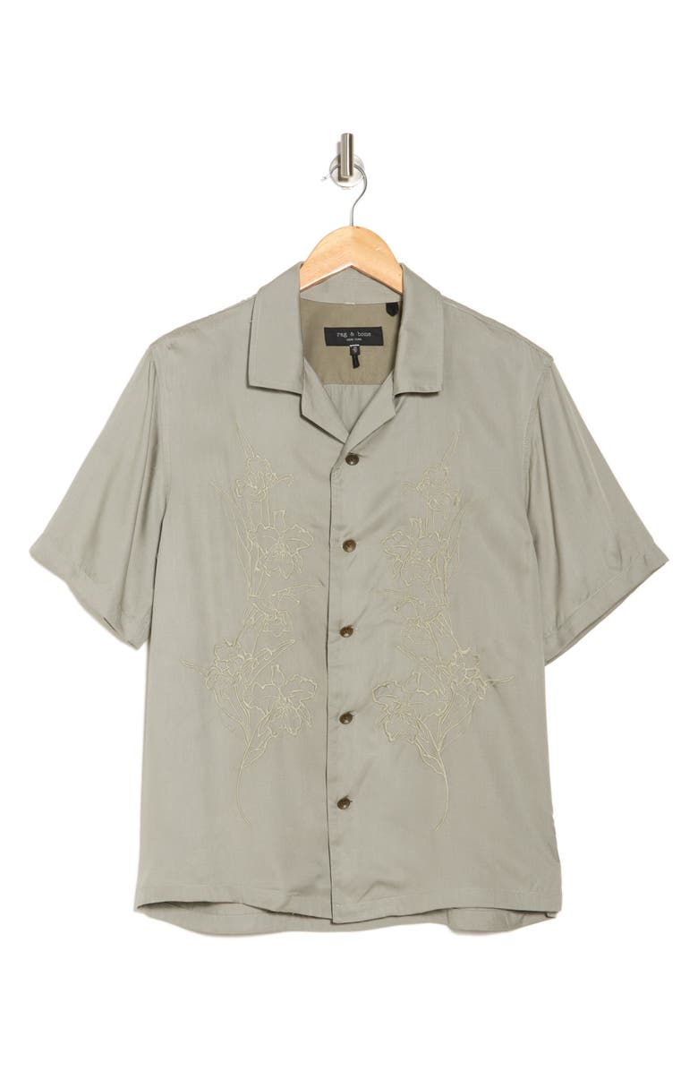 rag & bone Avery Floral Embroidered Camp Shirt, Alternate, color, Vetiver