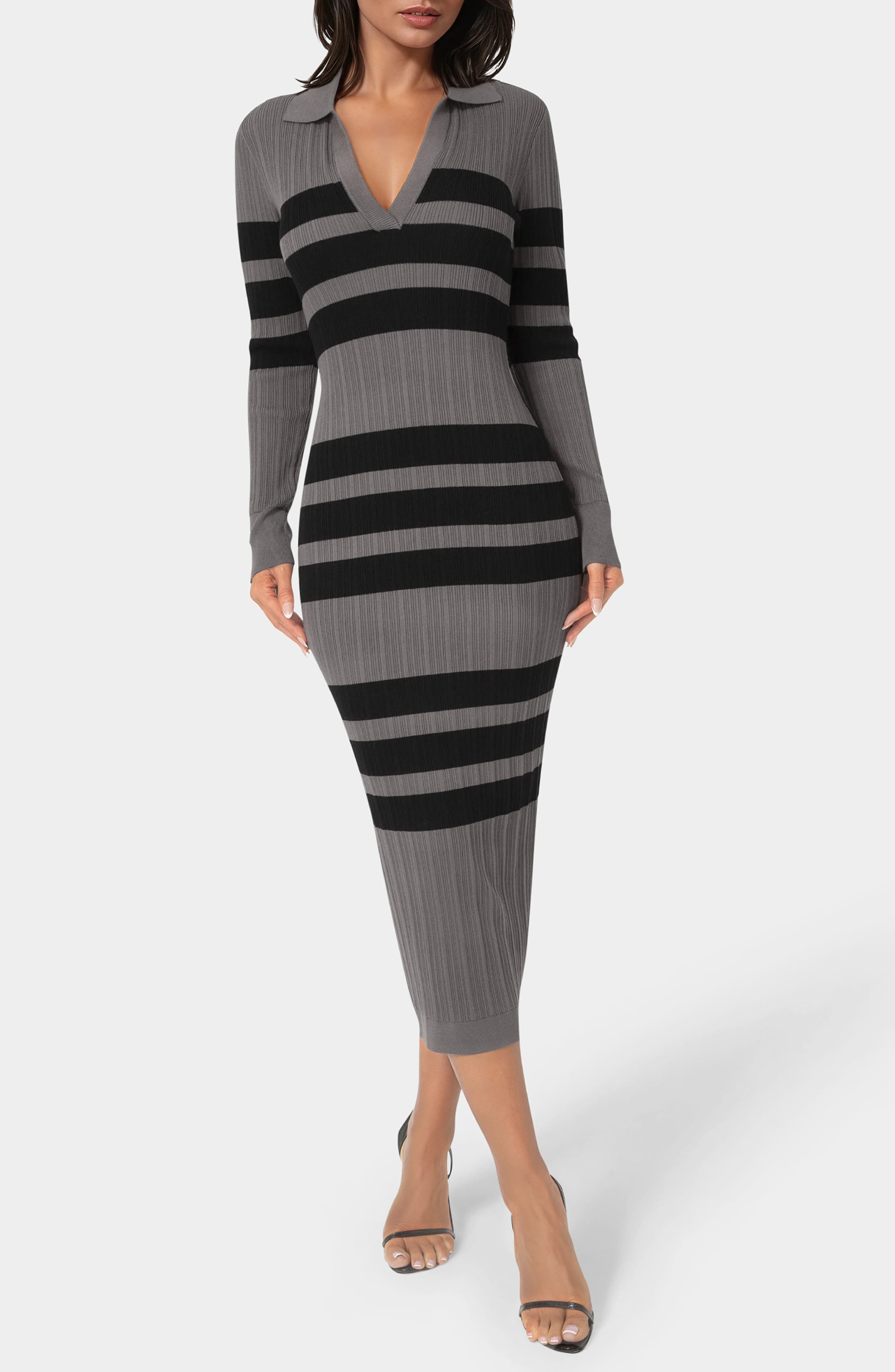 bebe Collared Long Sleeve Sweater Dress
