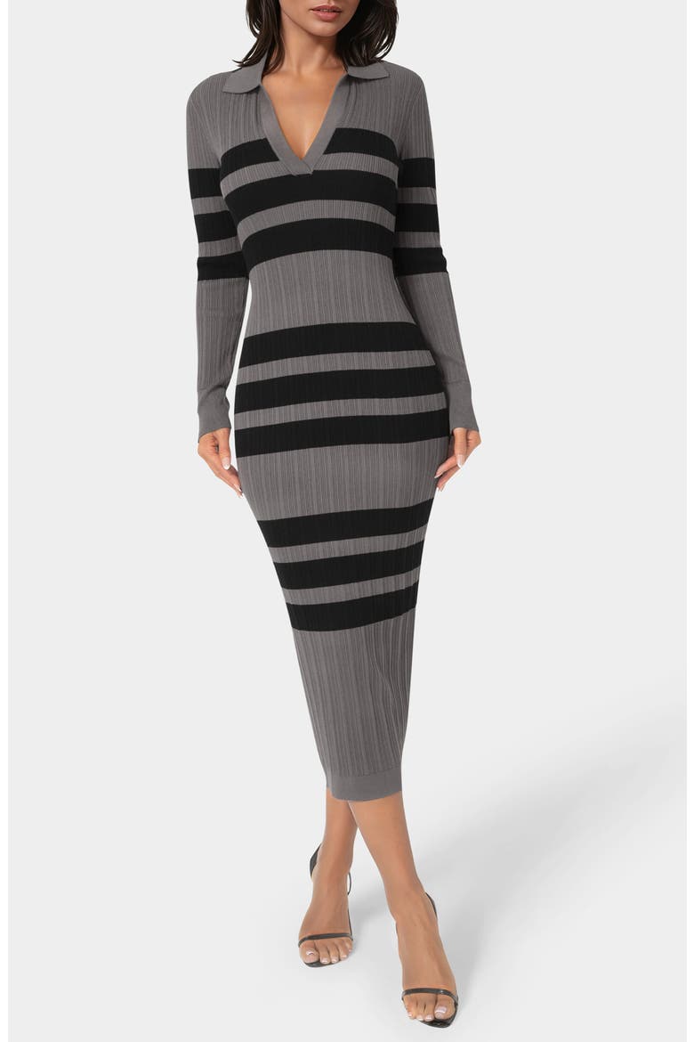 Collared Long Sleeve Sweater Dress, Main, color, CHARCOAL/ BLACK