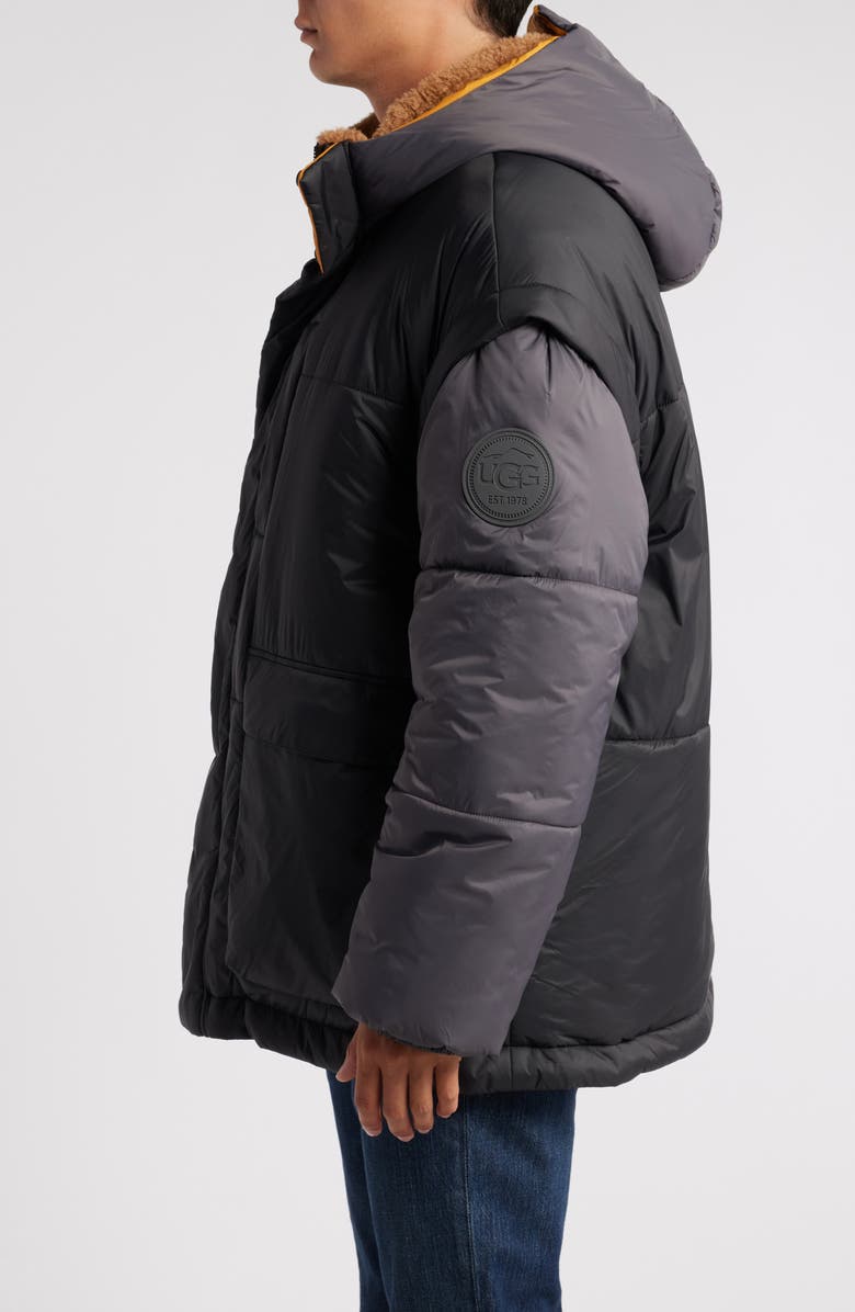 UGG<sup>®</sup> Kristian Fleece Collar Water Resistant Reversible Puffer Jacket with Removable Sleeves, Alternate, color, 