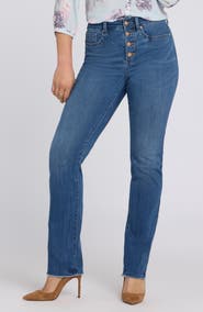 NYDJ Marilyn High Waist Button Fly Raw Hem Straight Leg Jeans