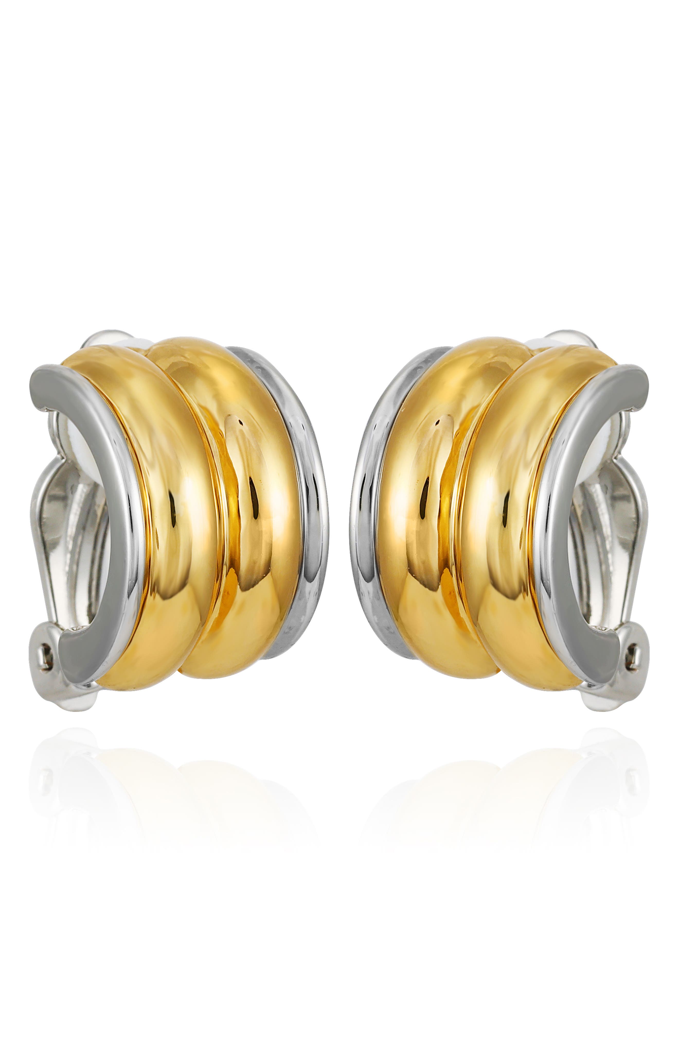 T Tahari Two-Tone Clip-On Stud Earrings