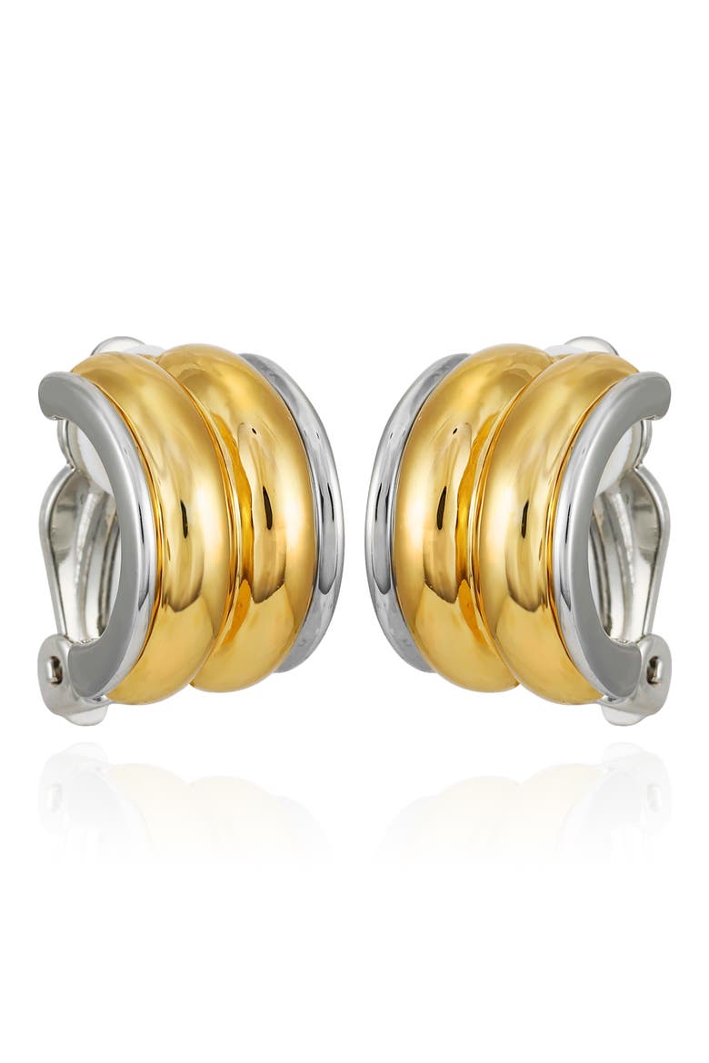 Two-Tone Clip-On Stud Earrings, Main, color, GOLD TONE