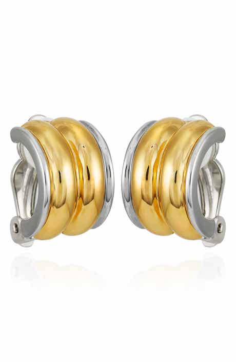 T Tahari Two-Tone Clip-On Stud Earrings