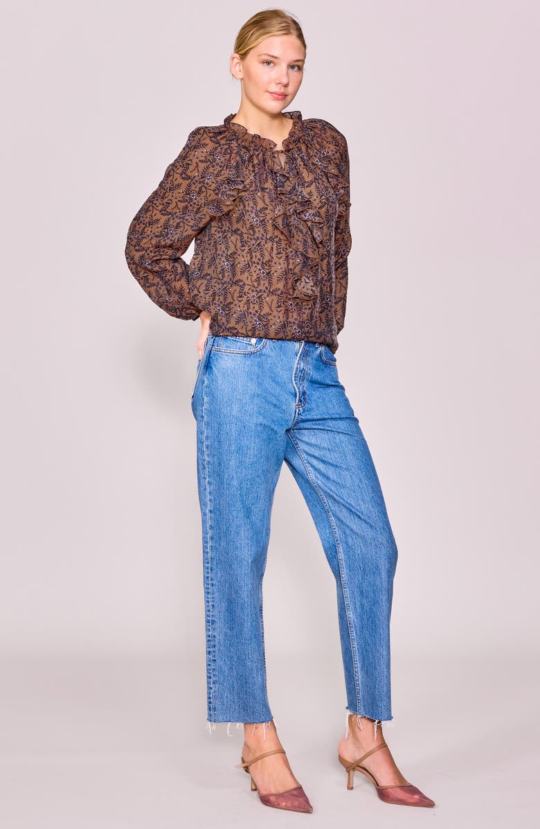 MELLODAY Ruffle Print Top, Alternate, color, Brown Black Floral