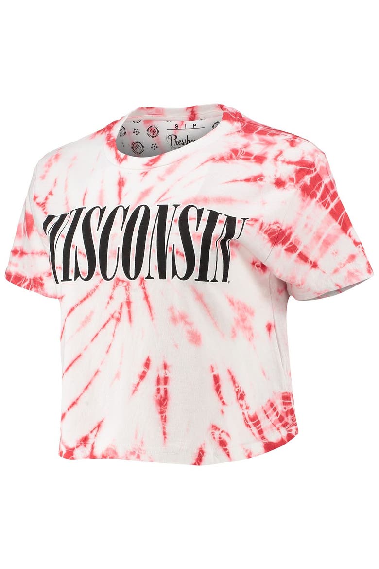 Women's Pressbox Red Wisconsin Badgers Showtime Tie-Dye Crop T-Shirt, Alternate, color, Red