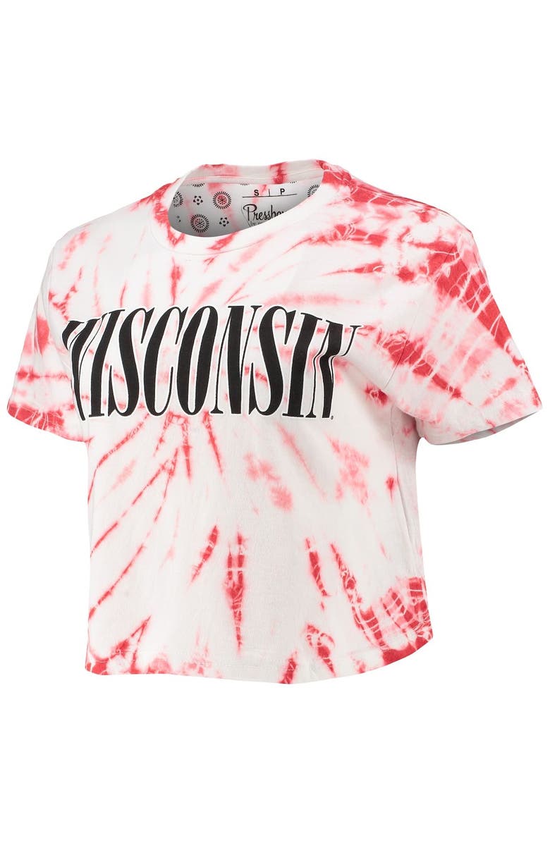 PRESSBOX Women's Pressbox Red Wisconsin Badgers Showtime Tie-Dye Crop T-Shirt, Alternate, color, 