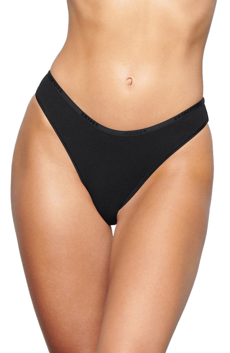 SKIMS Stretch Cotton Logo High Leg Bikini, Main, color, 