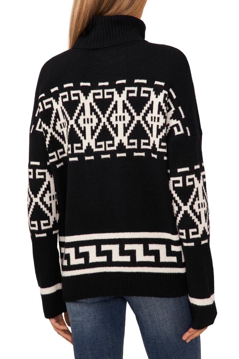 Fair Isle Turtleneck Sweater, Alternate, color, RICH BLACK