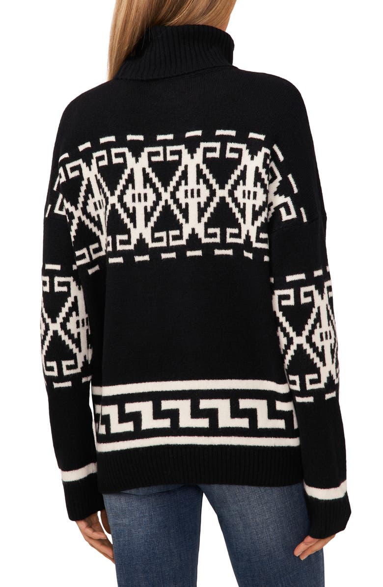 CeCe Fair Isle Turtleneck Sweater, Alternate, color, Rich Black