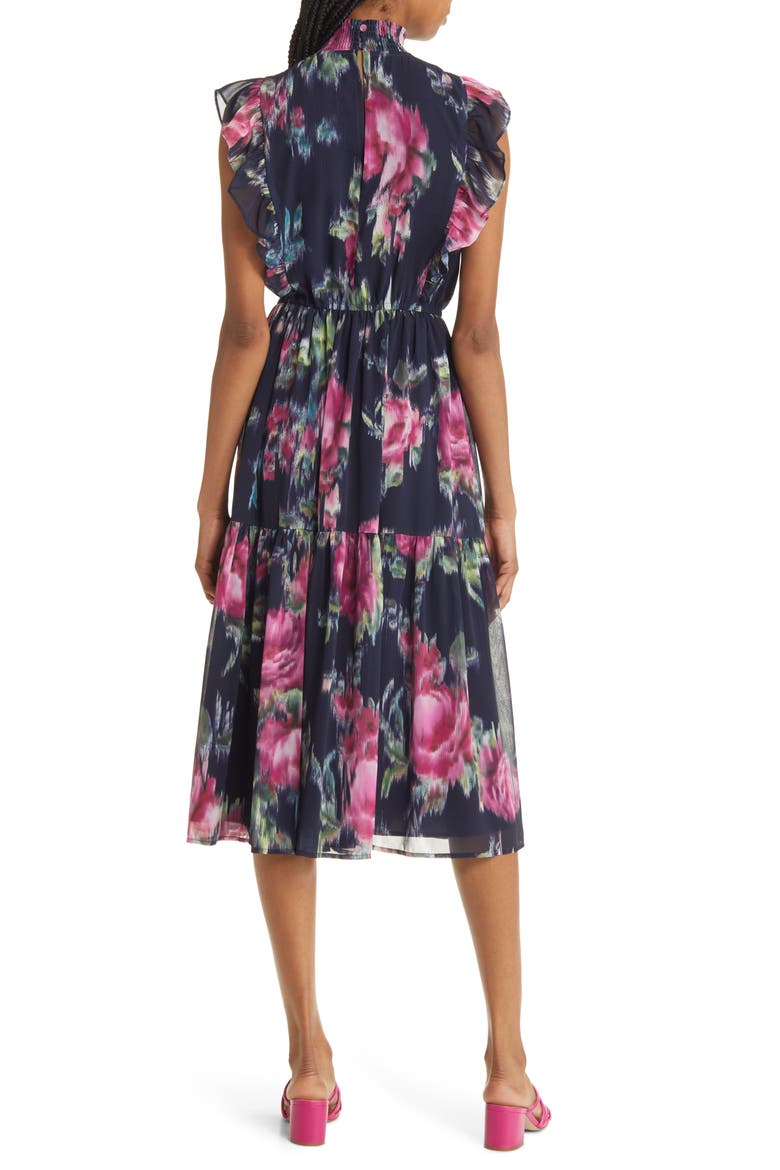 Anna Floral Chiffon Dress, Alternate, color, NAVY FLORAL