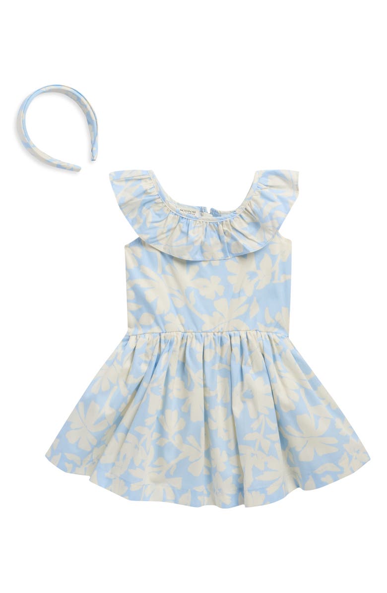 Scotch & Soda Kids' Print Dress & Headband Set, Main, color, Skyway