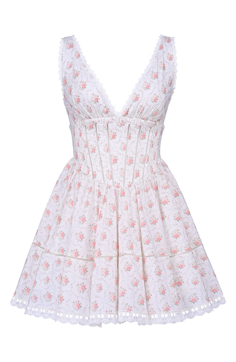 HOUSE OF CB Salma Floral Print Minidress, Alternate, color, Cream Rose