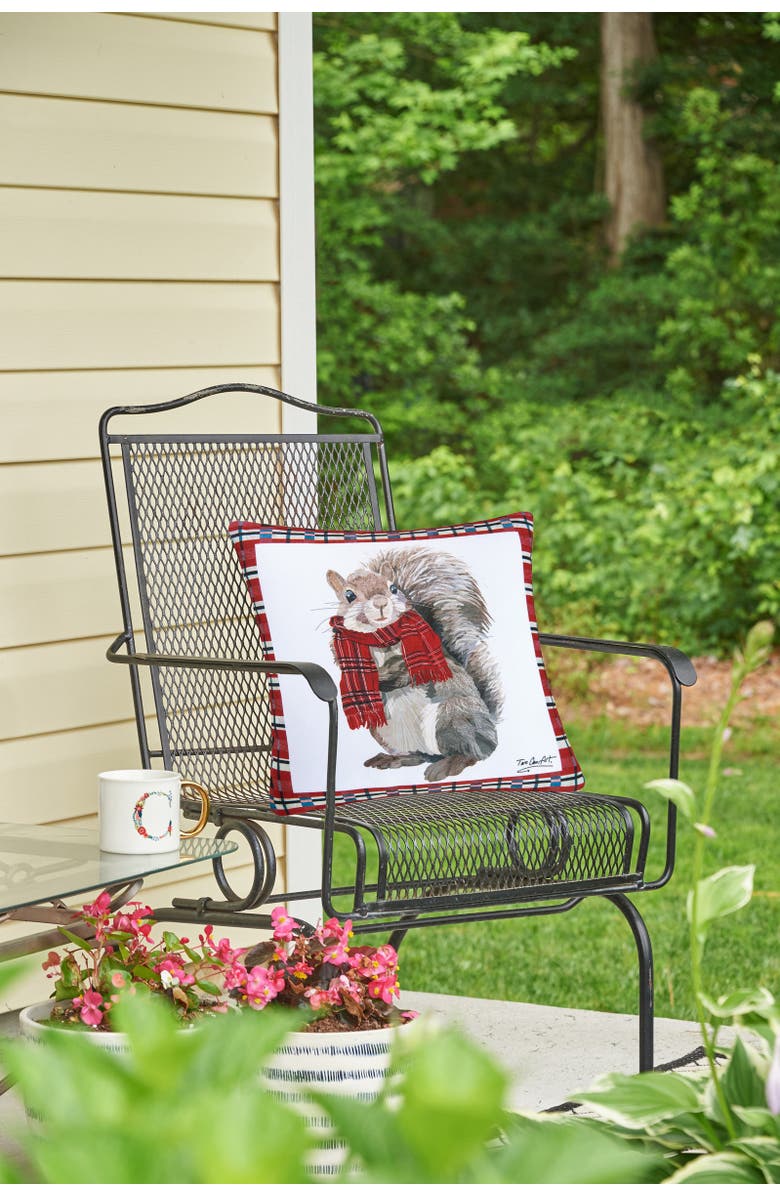 C&F Home Christmas Squirrel Wearing Scarf Plaid Indoor/Outdoor Accent Throw Pillow 18" x 18", Alternate, color, Red