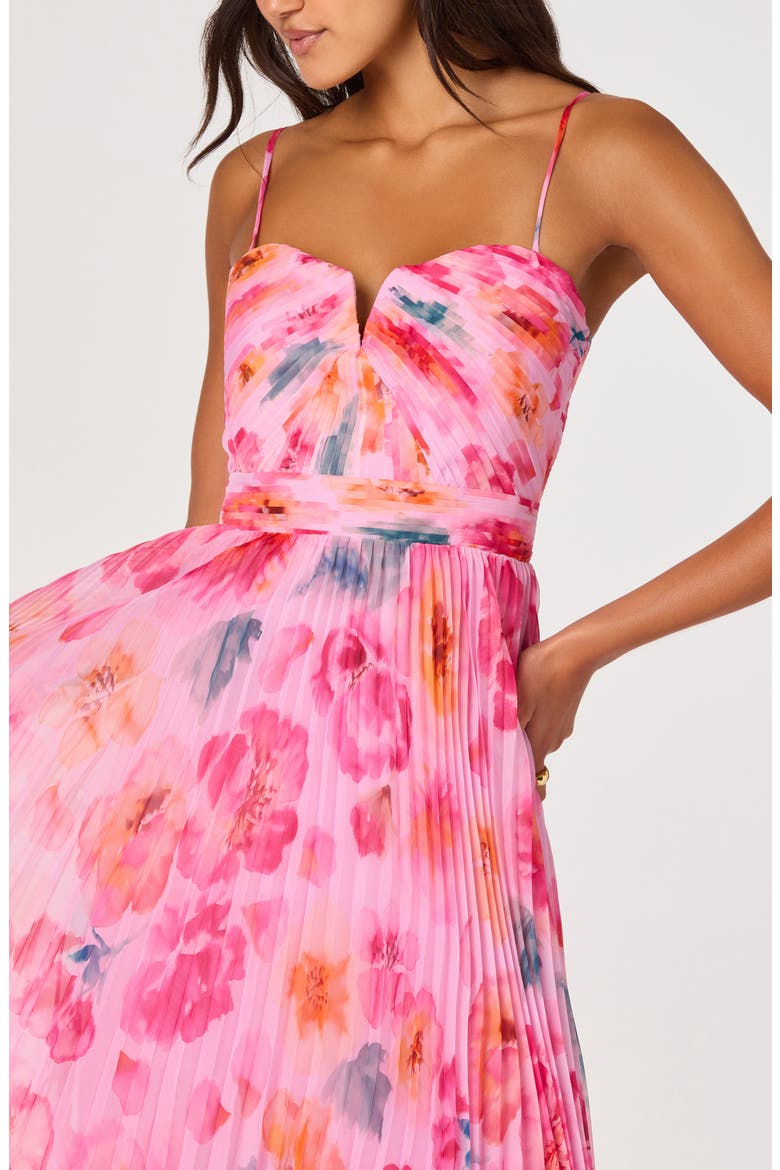 Bayley Floral Print Pleat Party Dress, Alternate, color, PINK MULTI FLORAL