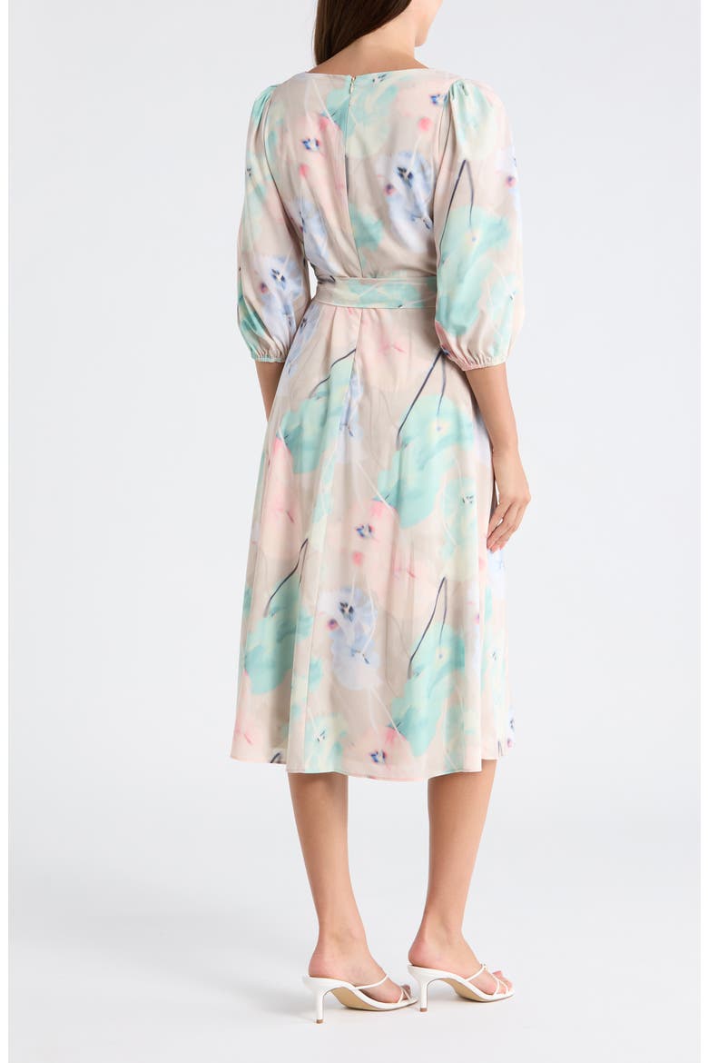 Balloon Sleeve Faux Wrap Midi Dress, Alternate, color, HUDSON FLORAL MOONLIGHT MULTI
