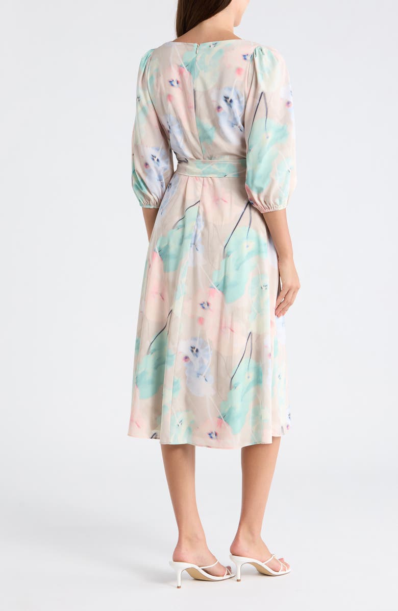 DKNY Balloon Sleeve Faux Wrap Midi Dress, Alternate, color, Hudson Floral Moonlight Multi