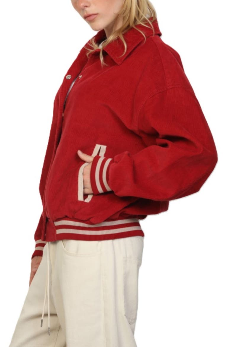 Oversized Corduroy Varsity Jacket, Alternate, color, RED COMBO