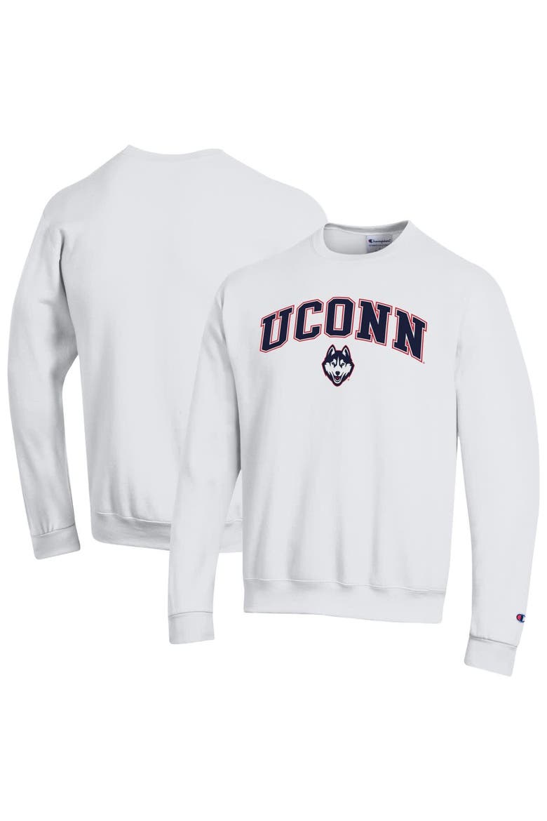 Men's Champion  White UConn Huskies Arch Over Logo Pullover Sweatshirt, Main, color, White