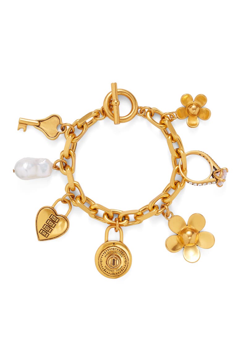 Love Letter Charm Bracelet, Main, color, ANTIQUE GOLD