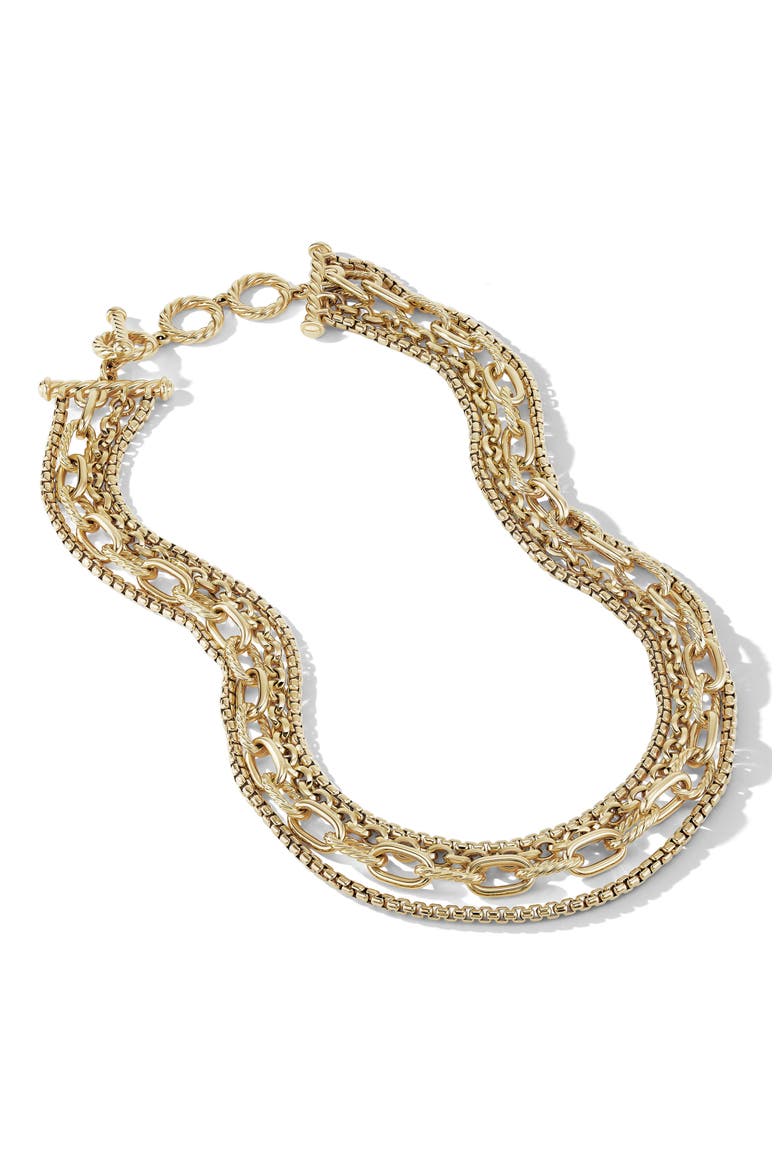 Four Row Mixed Chain Bib Necklace in 18K Yellow Gold, Alternate, color, 18K YELLOW GOLD