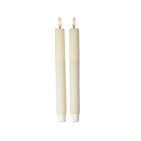 Ribbed Ivory Flameless Taper Candles Paraffin Wax Elegant
