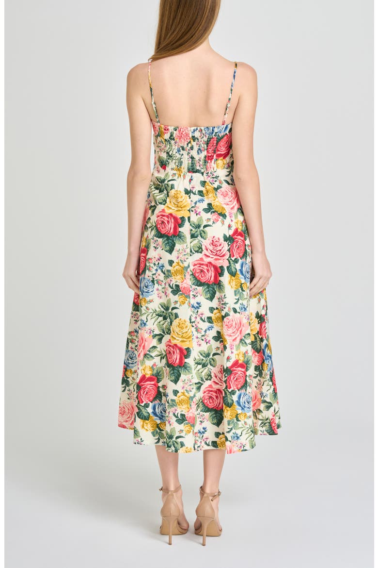 Josefina Floral Linen Blend Midi Dress, Alternate, color, IVORY ROSES