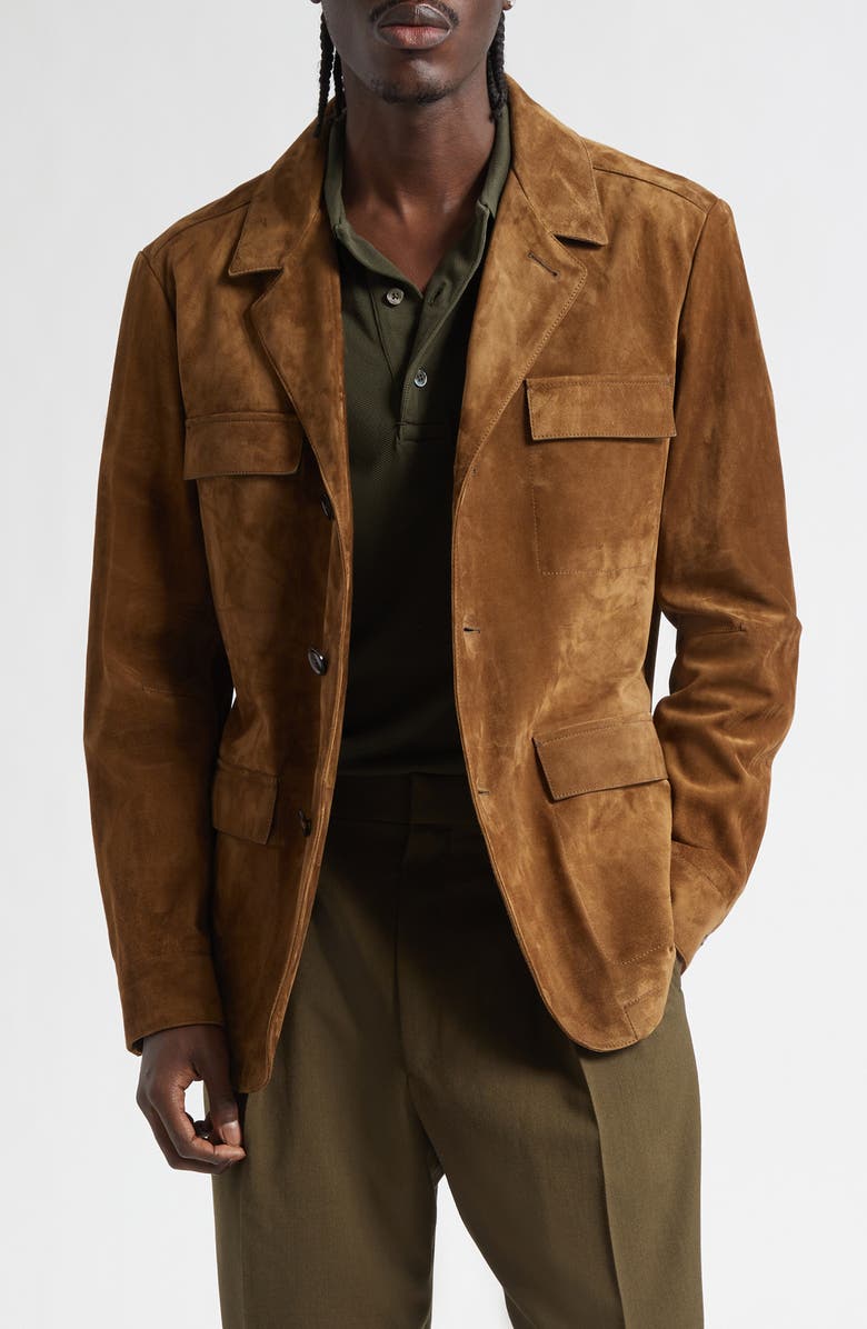 TOM FORD Suede Military Jacket, Main, color, Teak