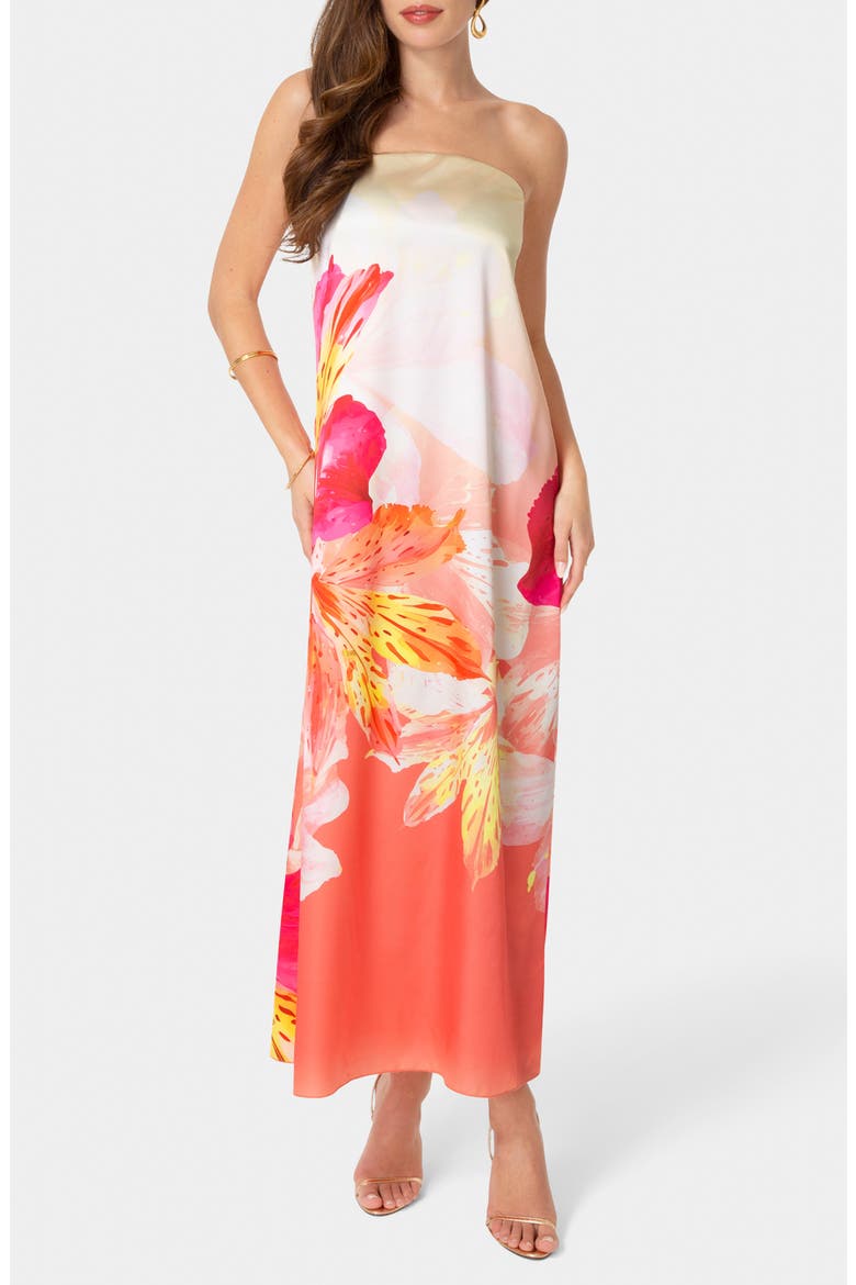 Strapless Satin Maxi Dress, Main, color, PINK FLORAL
