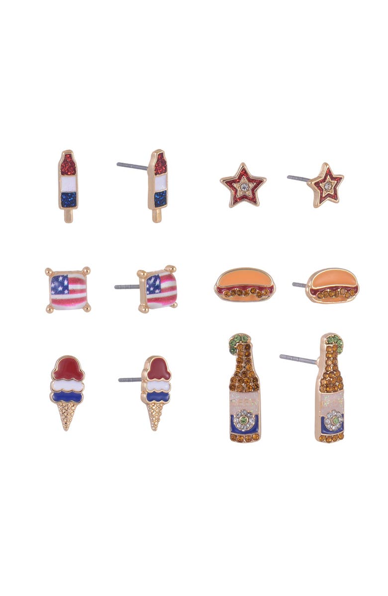 Hallmark 6 pack 4th of July BBQ Theme Stud Earring Set, Main, color, Red