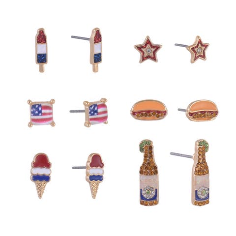 6 pack 4th of July BBQ Theme Stud Earring Set