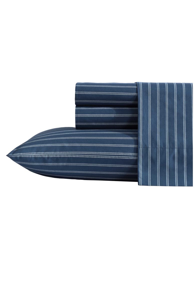 Richmond Stripe 200 Thread Count Cotton Percale Sheet Set, Main, color, CAPTAINS BLUE