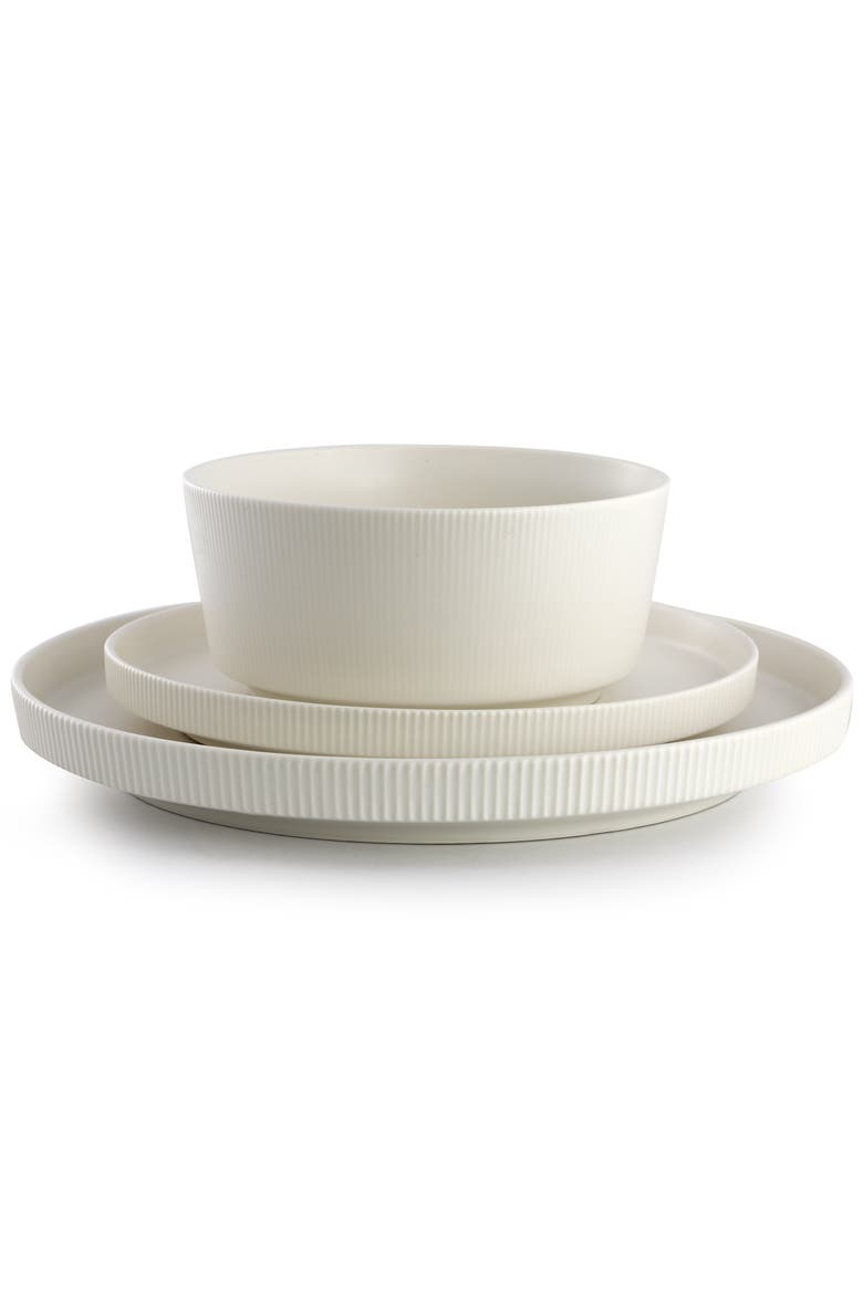 12 Piece Stoneware Dinnerware Set in Off-White, Alternate, color, White