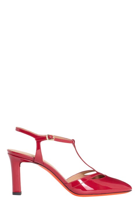 Women's  patent leather high-heel T-bar pump