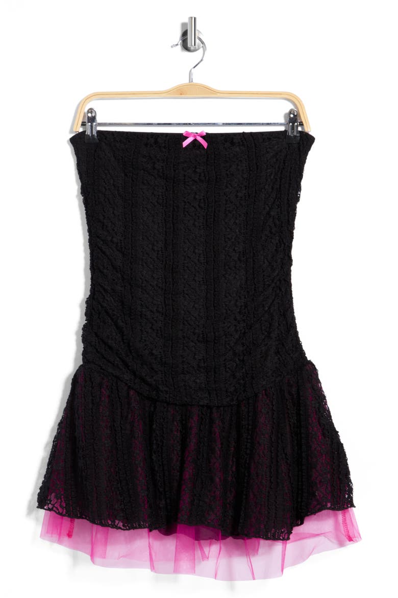 Strapless Ruched Drop Waist Minidress, Alternate, color, BLACK PINK