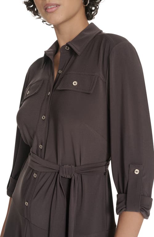 Tommy Hilfiger Roll Tab Sleeve Midi Dress In Brown