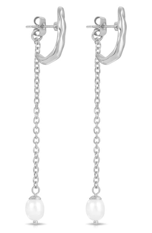 Ettika Linear Lux Silver Plated Freshwater Pearl Drop Earrings, 2.9l In Silver