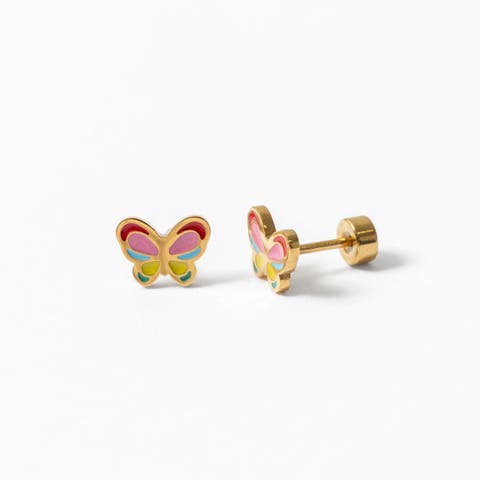 Colorful Butterfly Hypoallergenic Flatback Stud Earrings