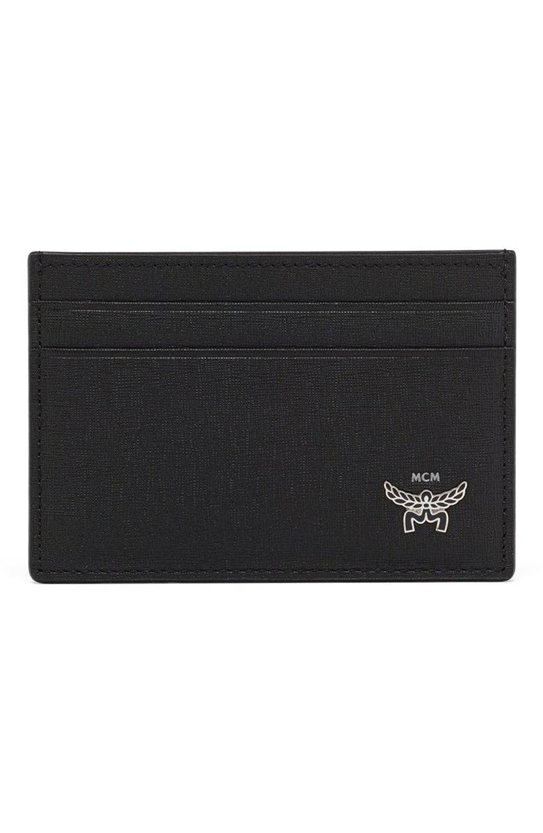 MCM Himmel Card Case in Embossed Leather, Main, color, Black