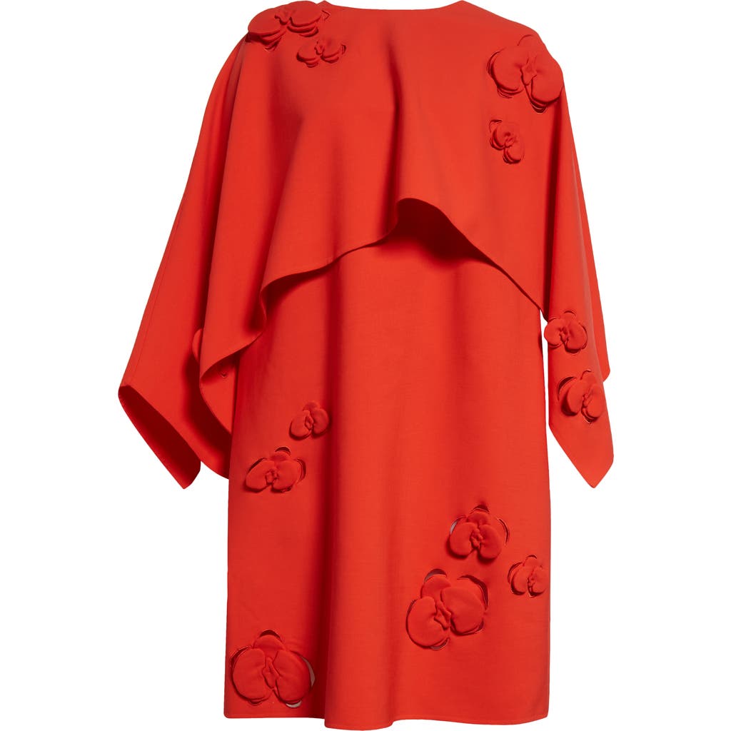 Shop Oscar De La Renta Asymmetric 3d Orchid Cutout Virgin Wool Blend Dress In Vermilion
